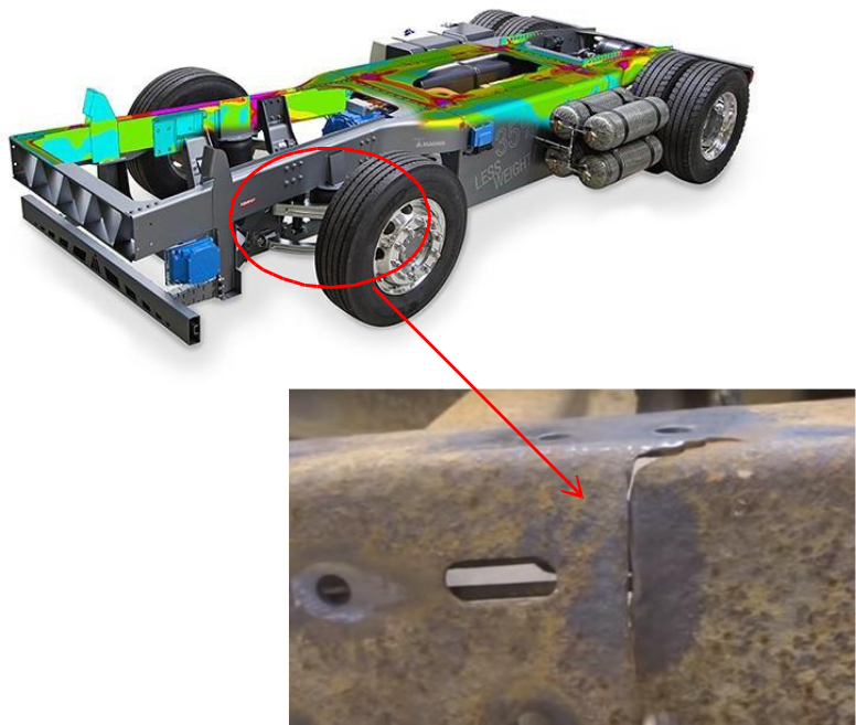 Vehicle frame failure analysis near torque rod connection